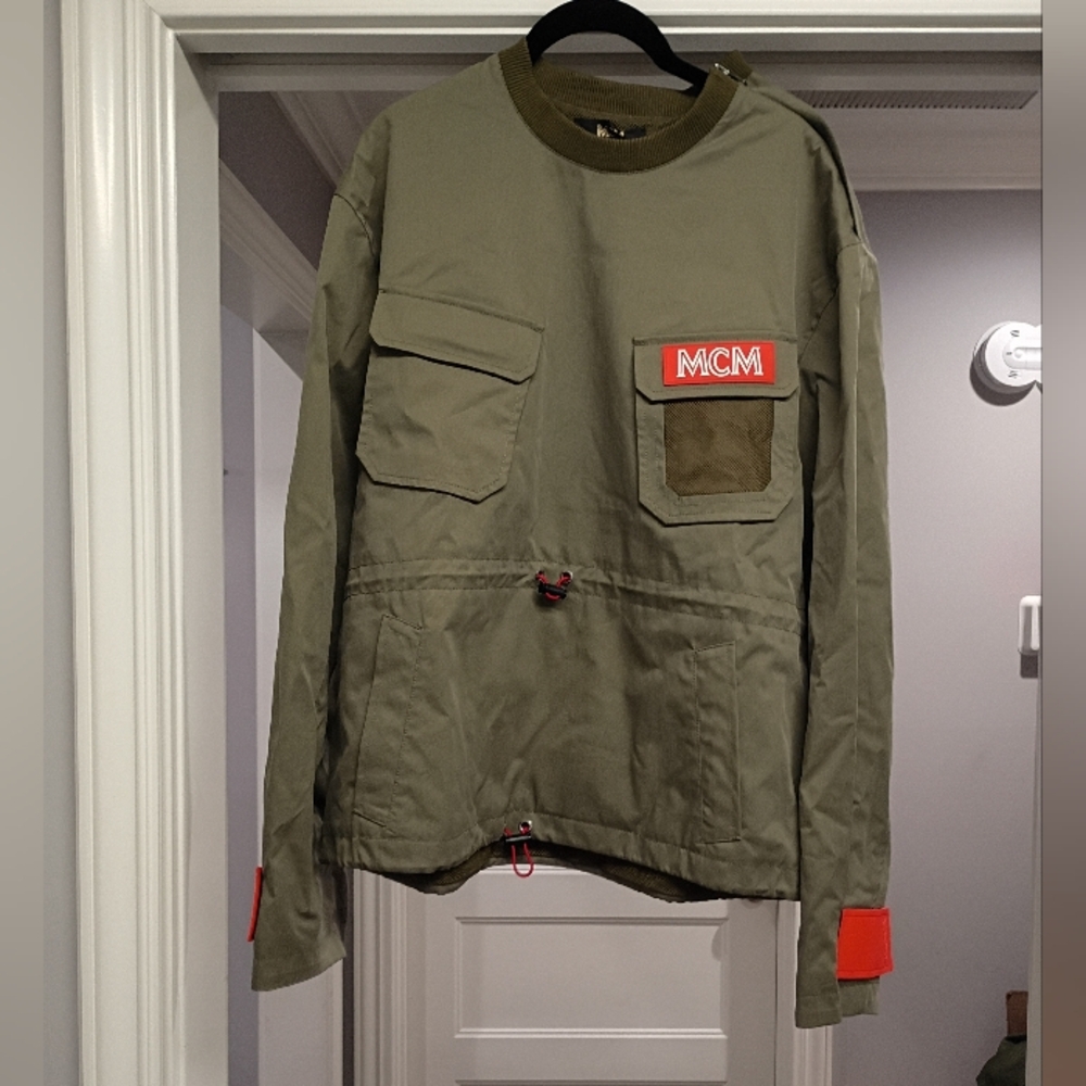 MCM Logo Utility Pullover Shirt Jacket Green Mens Size Medium New